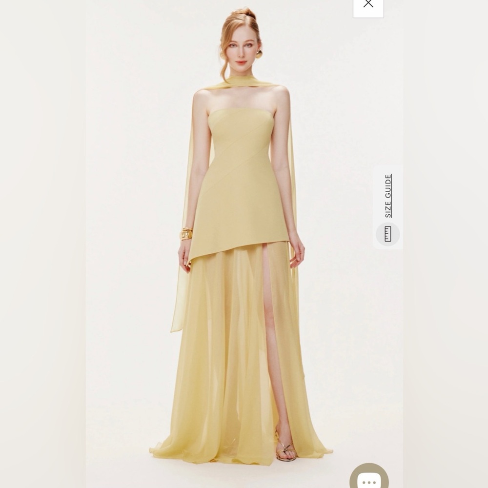 Marlis Yellow Strapless Layered Train Dress